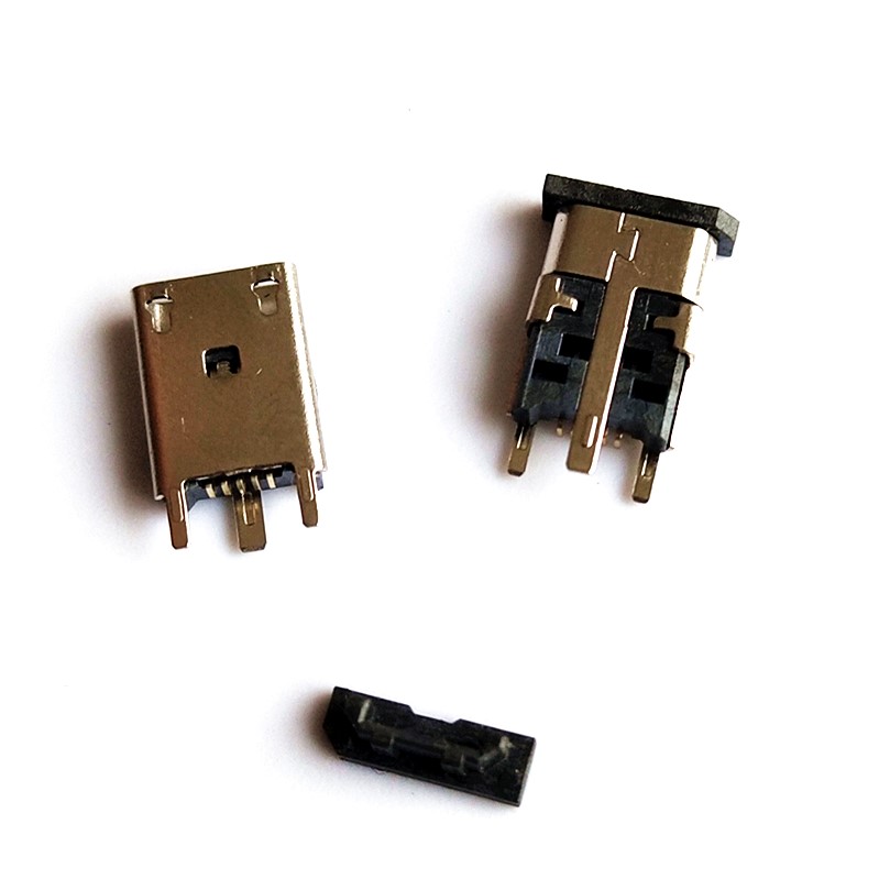 Micro USB 5Pin立式贴片母座 高度10.0MM直边 三只脚带防尘盖